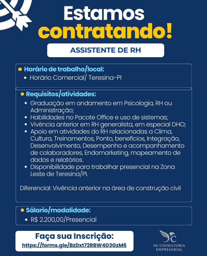 Vaga de emprego para Assistente de RH