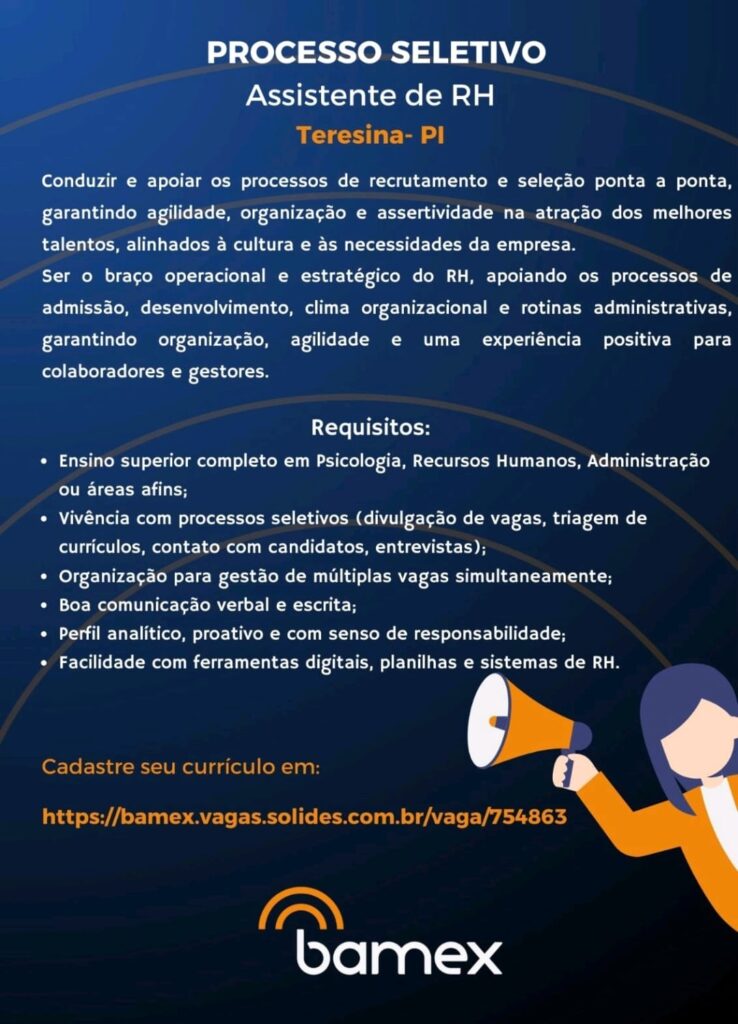 Vaga de emprego para Assistente de RH