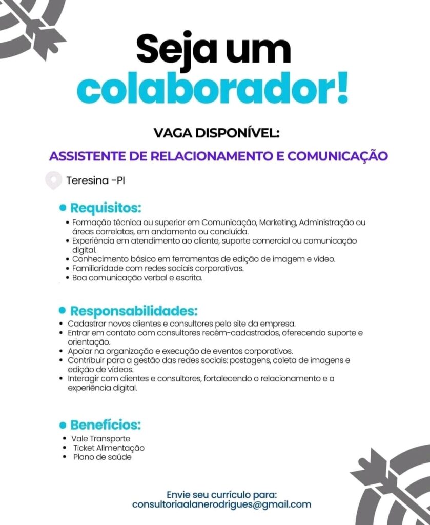 Vaga de emprego para Assistente de Relacionamento e Comunicação