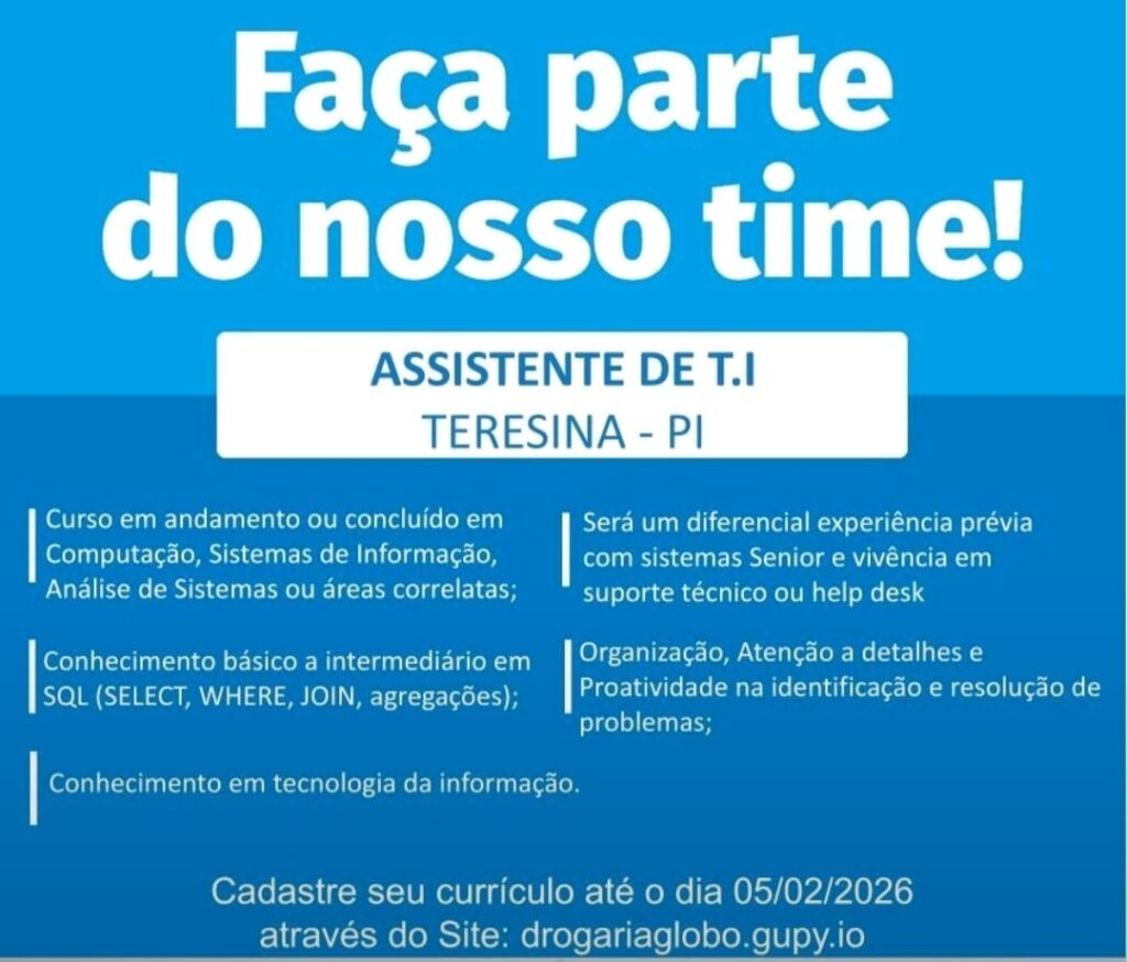 Vaga de emprego para Assistente de TI