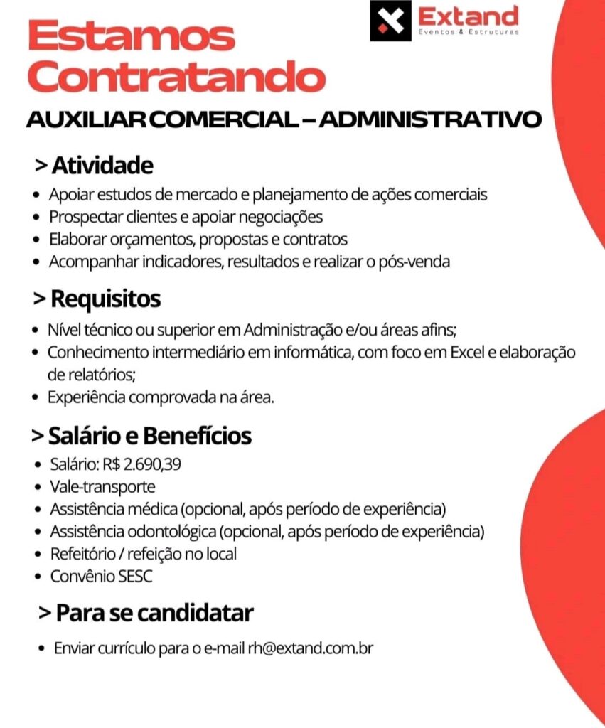 Vaga de emprego para Auxiliar Comercial