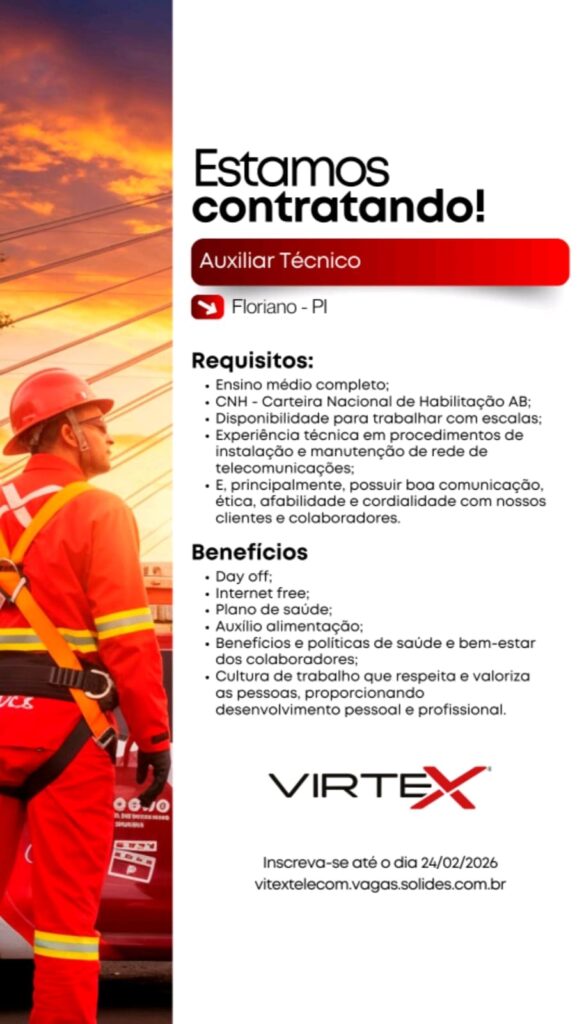Vaga de emprego para Auxiliar Técnico em Floriano