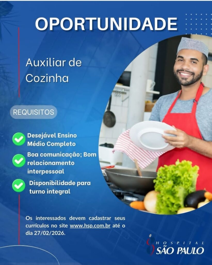 Vaga de emprego para Auxiliar de Cozinha