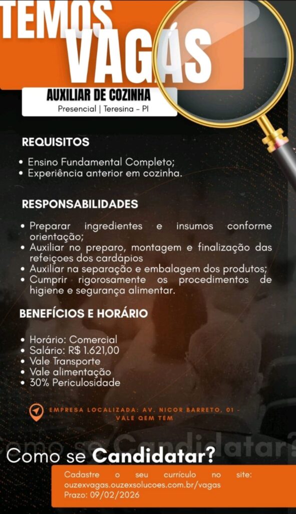 Vaga de emprego para Auxiliar de Cozinha