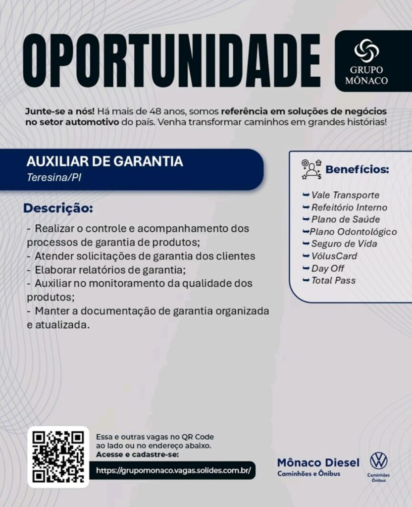 Vaga de emprego para Auxiliar de Garantia