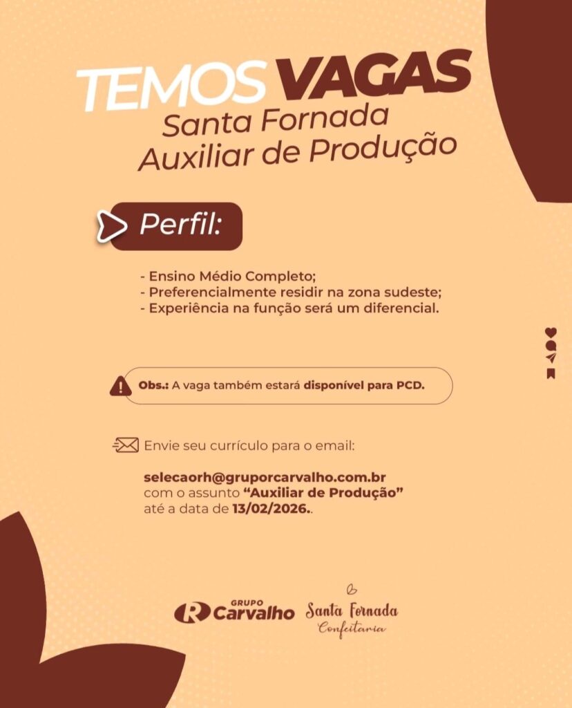 Vaga de emprego para Auxiliar de Produção