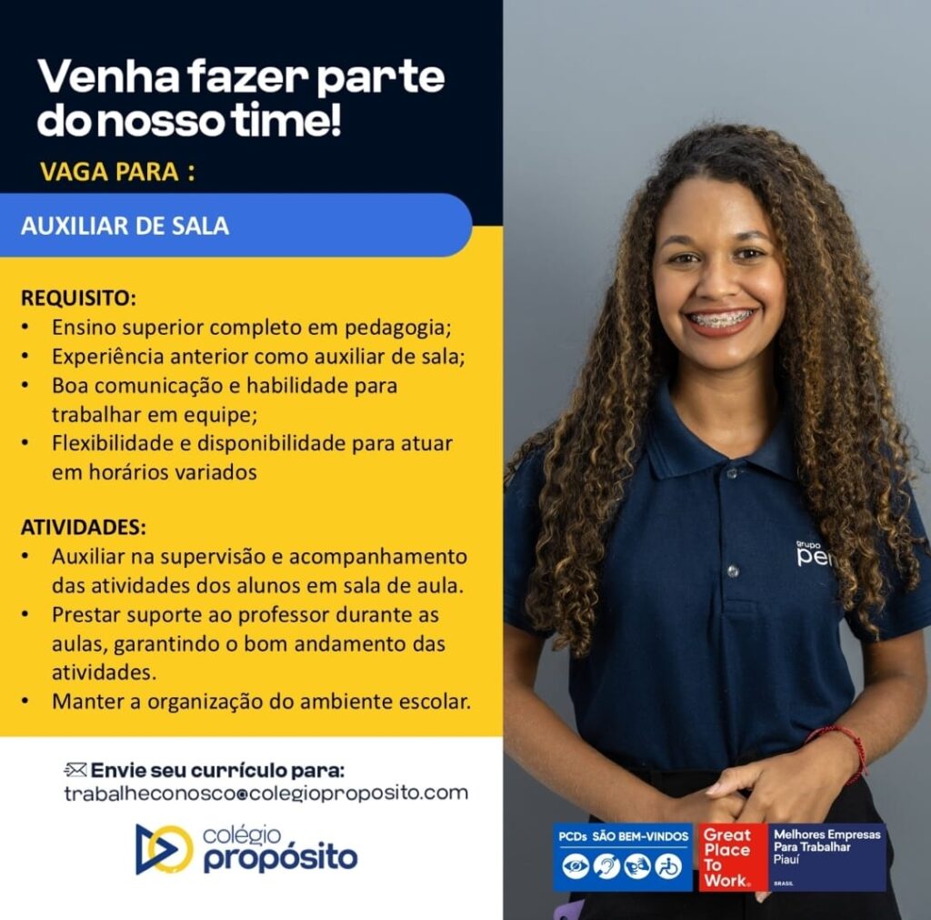 Vaga de emprego para Auxiliar de Sala