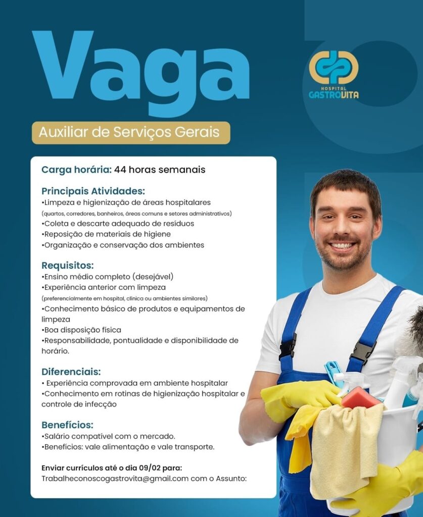 Vaga de emprego para Auxiliar de Serviços Gerais
