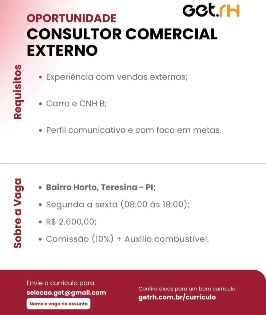 Vaga de emprego para Consultor Comercial