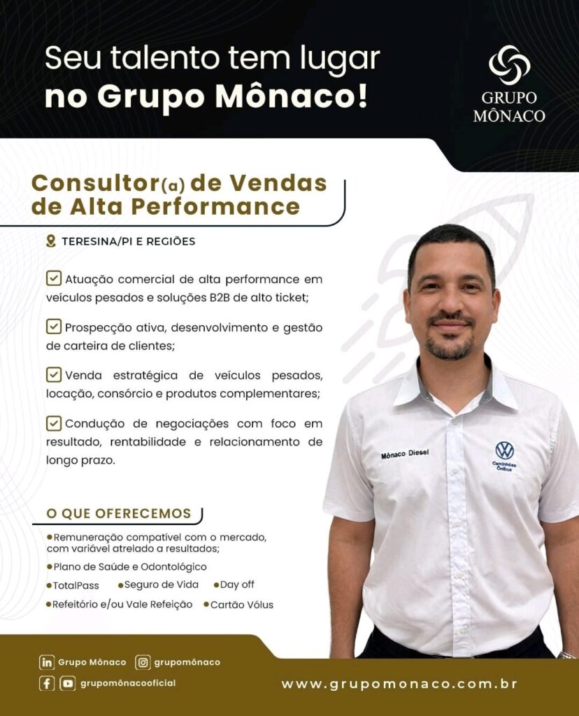 Vaga de emprego para Consultor(a) de Vendas