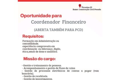 Vaga de emprego para Coordenador Financeiro
