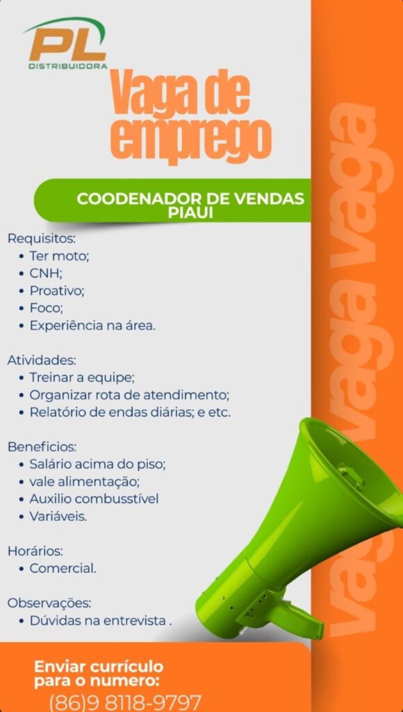 Vaga de emprego para Coordenador de Vendas (Piauí)