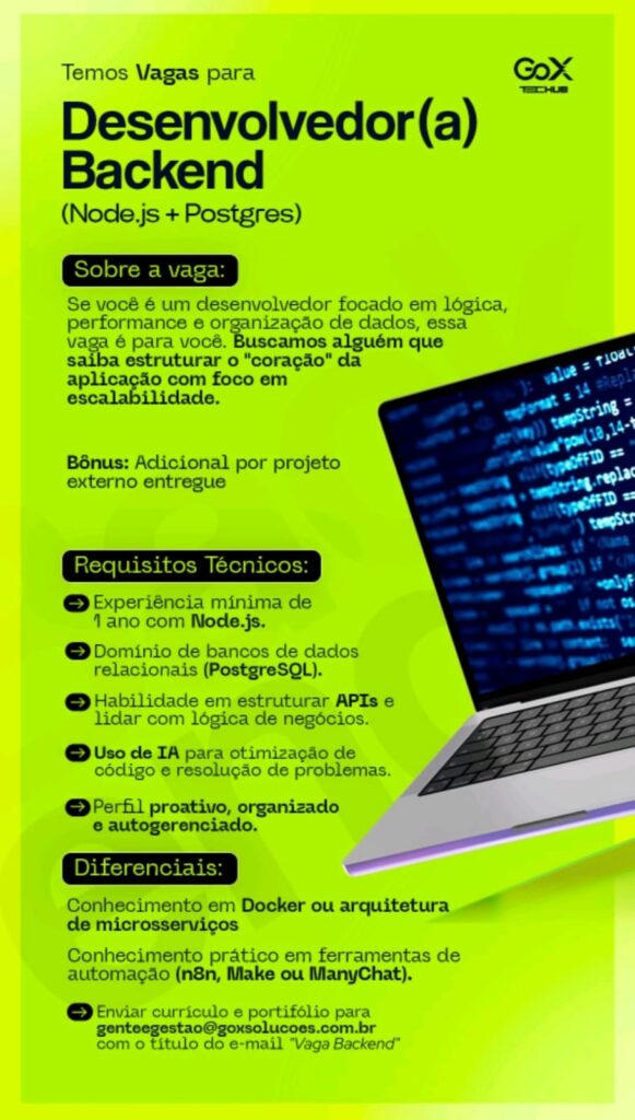 Vaga de emprego para Desenvolvedor(a) Backend