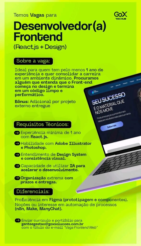 Vaga de emprego para Desenvolvedor(a) Frontend