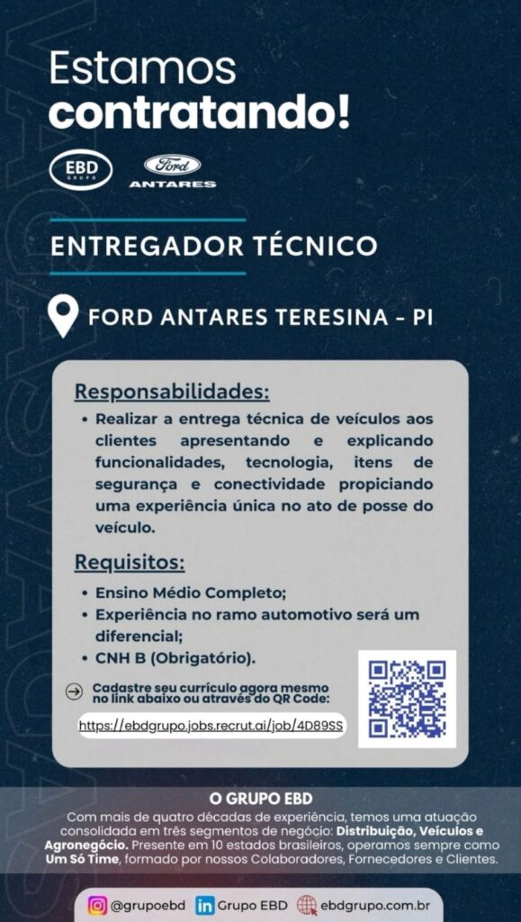 Vaga de emprego para Entregador Técnico