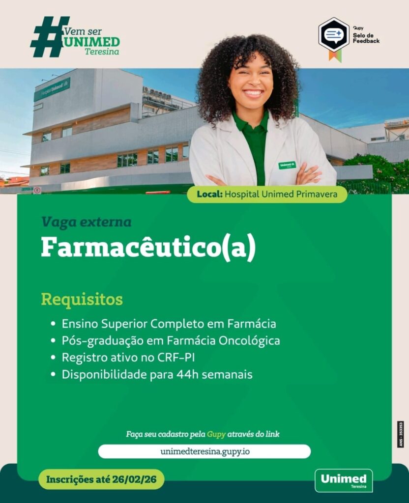 Vaga de emprego para Farmacêutico(a)