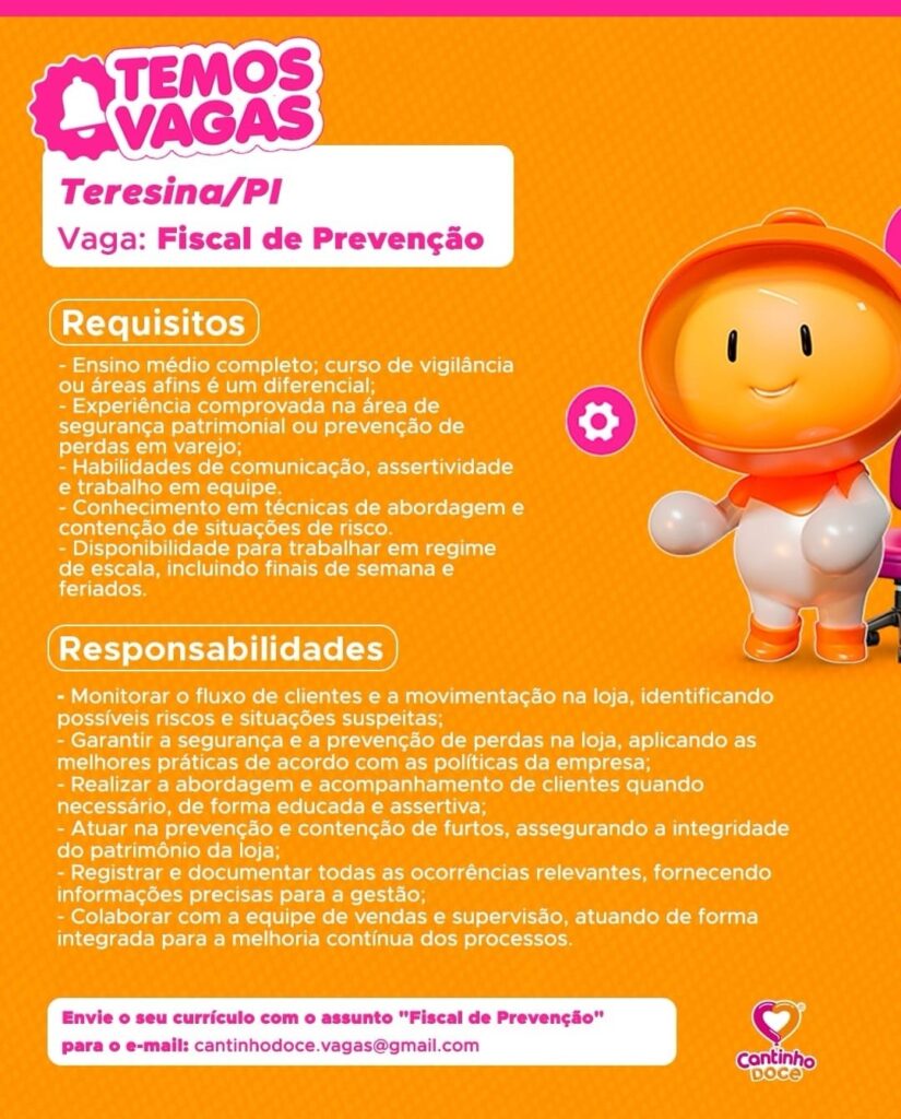 Vaga de emprego para Fiscal de Prevenção