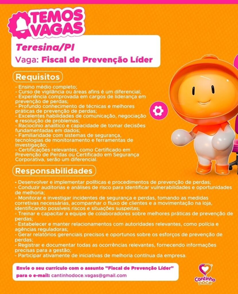 Vaga de emprego para Fiscal de Prevenção Líder