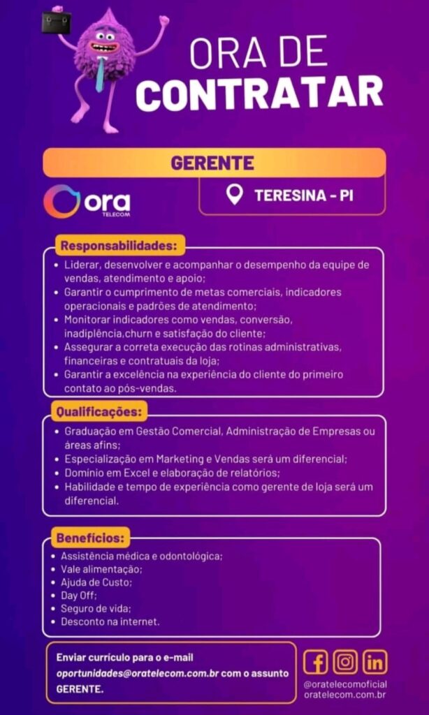 Vaga de emprego para Gerente 