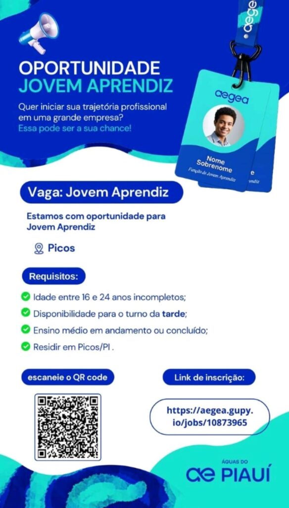 Vaga de emprego para Jovem Aprendiz