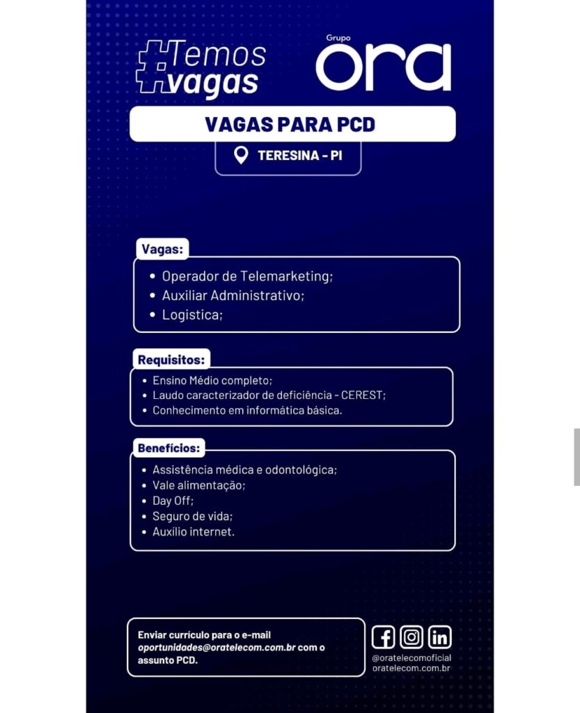 Vaga de emprego para PCD