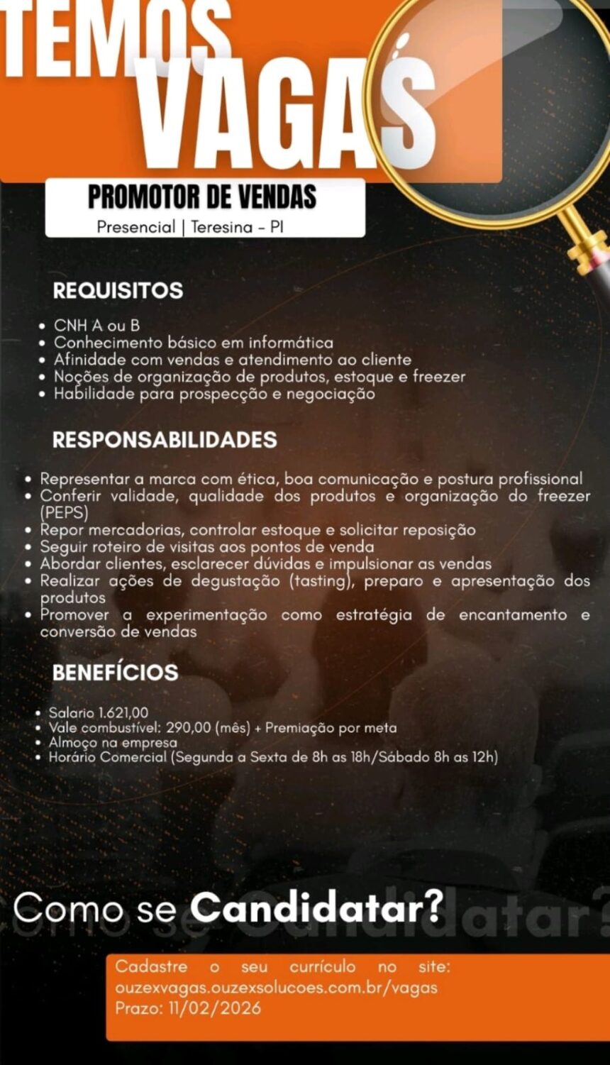 Vaga de emprego para Promotor de Vendas