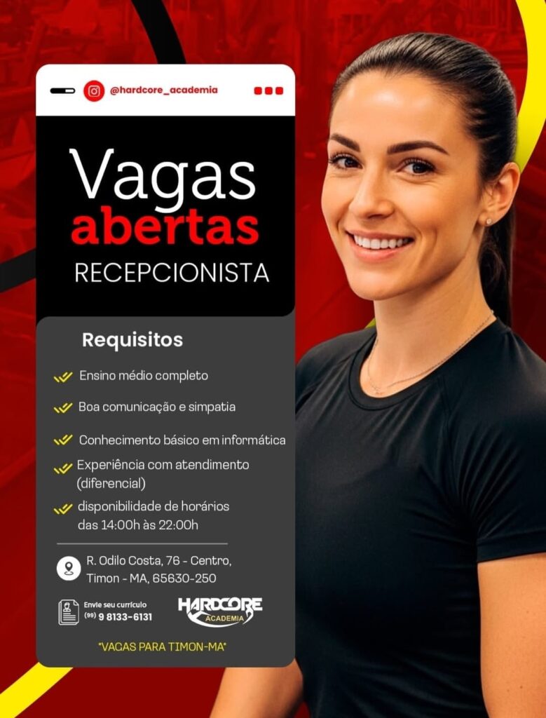 Vaga de emprego para Recepcionista