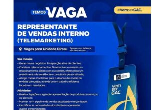 Vaga de emprego para Representante de Vendas Interno