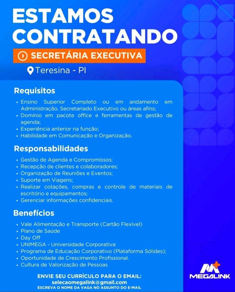 Vaga de emprego para Secretária Executiva