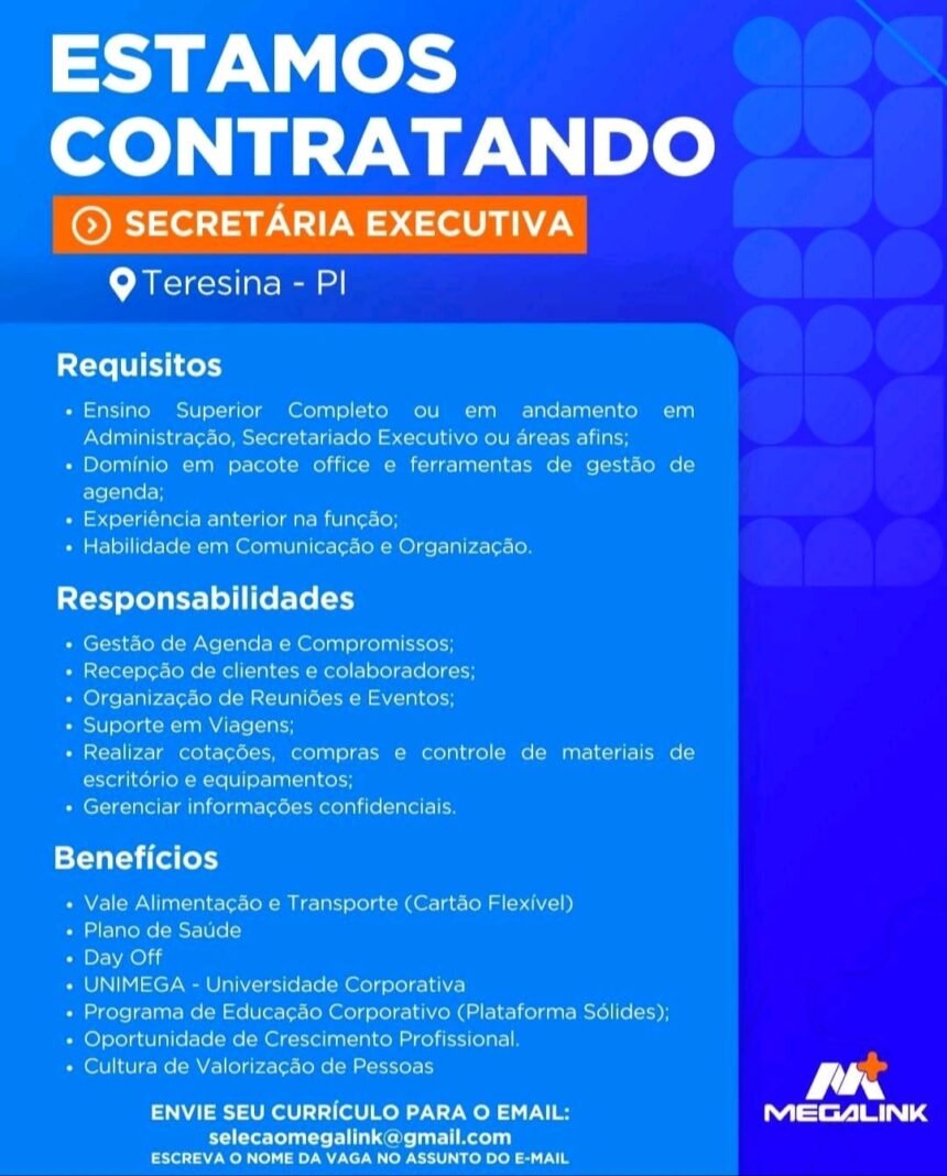 Vaga de emprego para Secretária Executiva