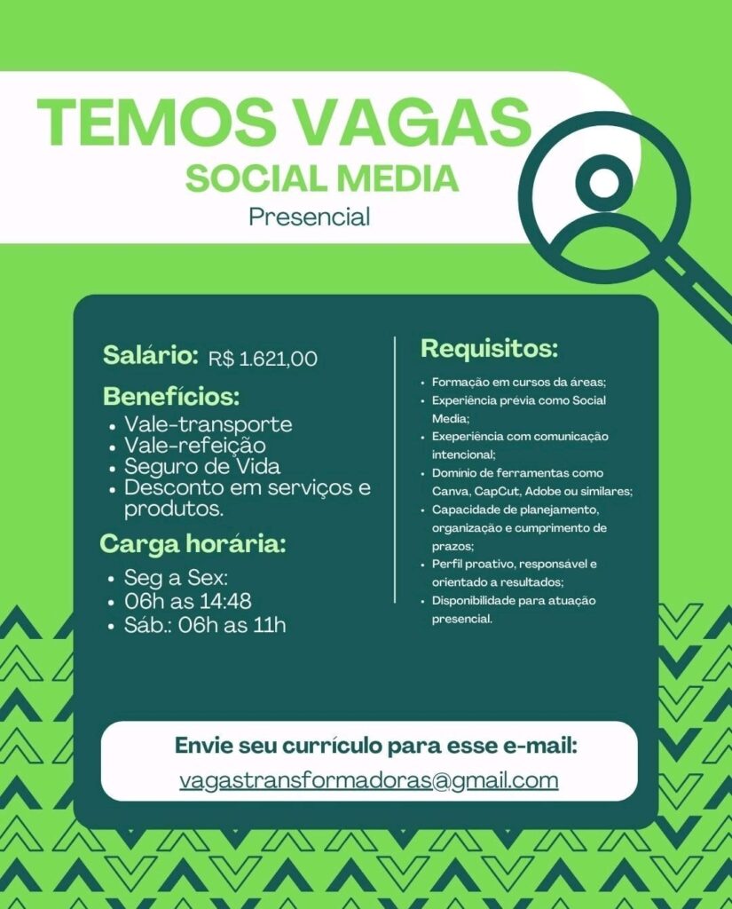 Vaga de emprego para Social Media