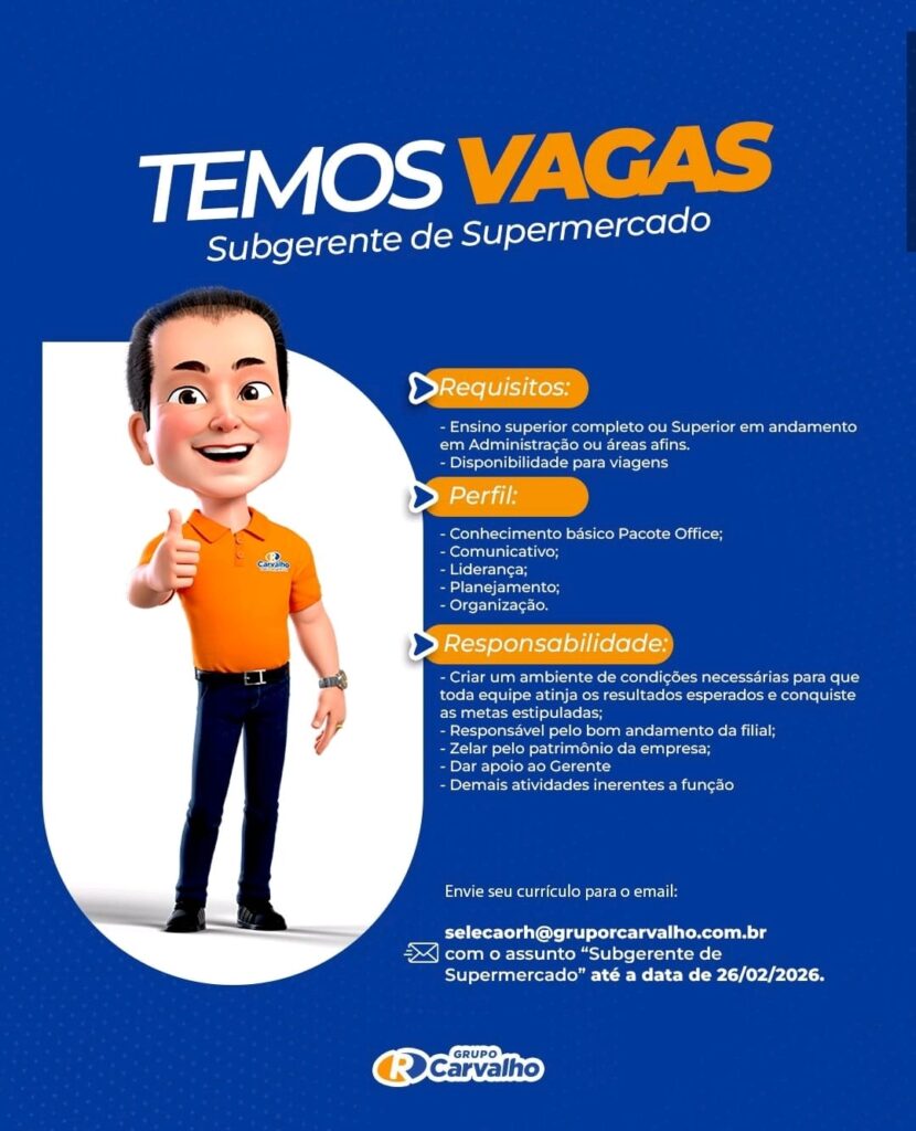Vaga de emprego para Subgerente de Supermercado
