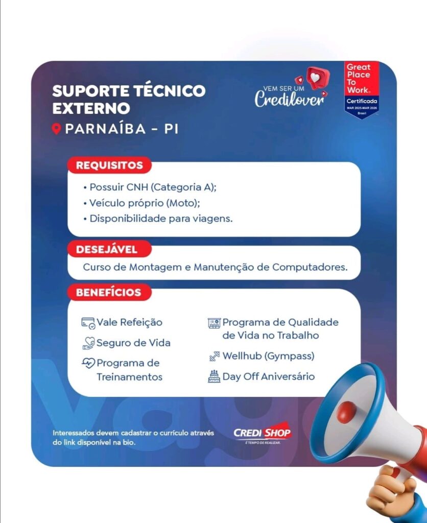 Vaga de emprego para Suporte Téc. Externo em Parnaíba