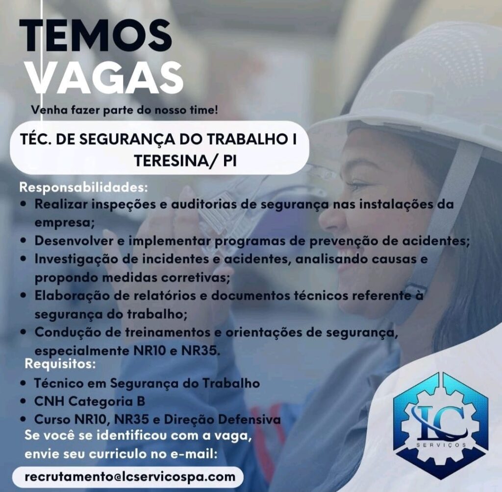 Vaga de emprego para Téc. de Segurança do Trabalho