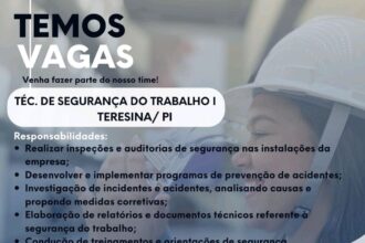 Vaga de emprego para Téc. de Segurança do Trabalho