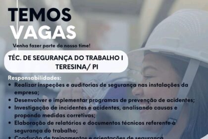 Vaga de emprego para Téc. de Segurança do Trabalho
