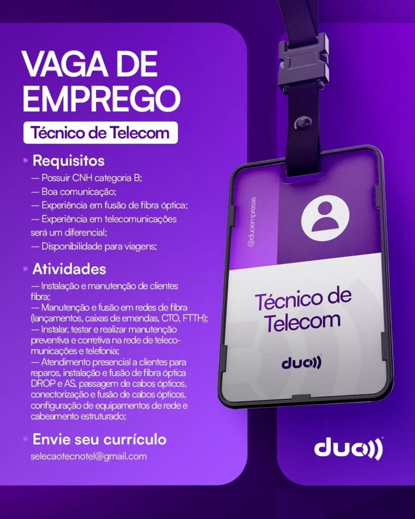 Vaga de emprego para Técnico de Telecom