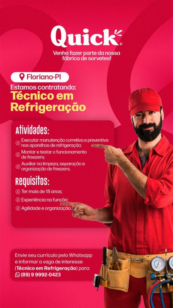 Vaga de emprego para Técnico em Refrigeração