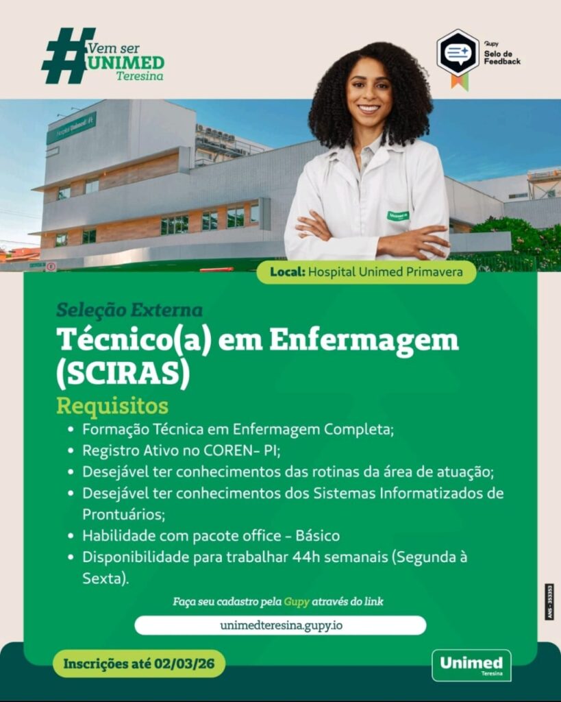 Vaga de emprego para Técnico(a) de Enfermagem (SCIRAS)