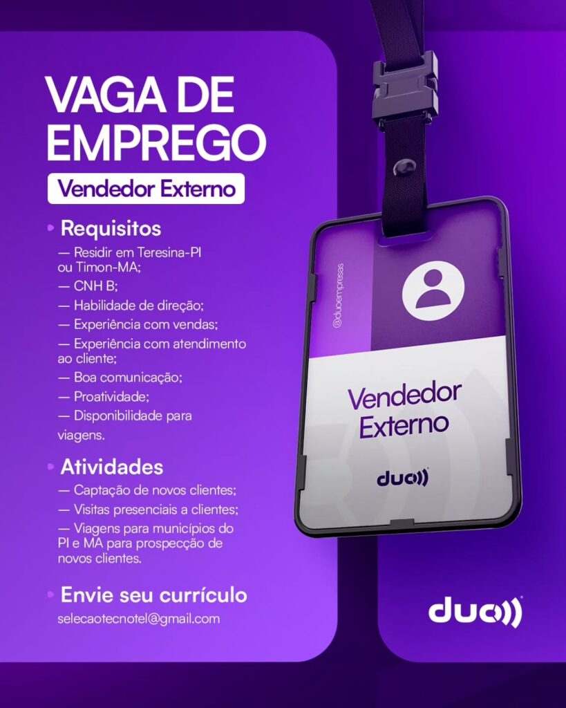 Vaga de emprego para Vendedor Externo