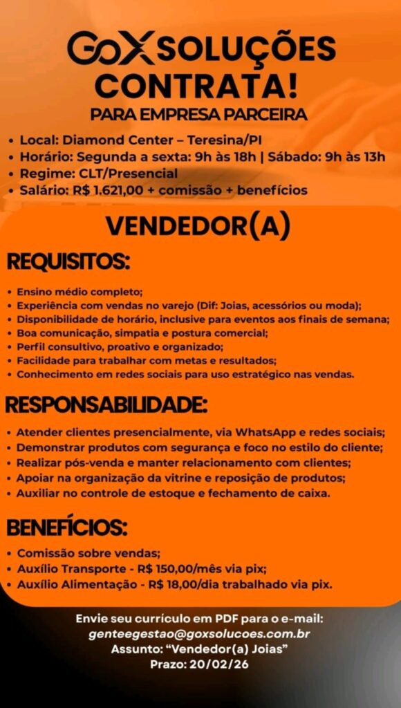 Vaga de emprego para Vendedor(a)