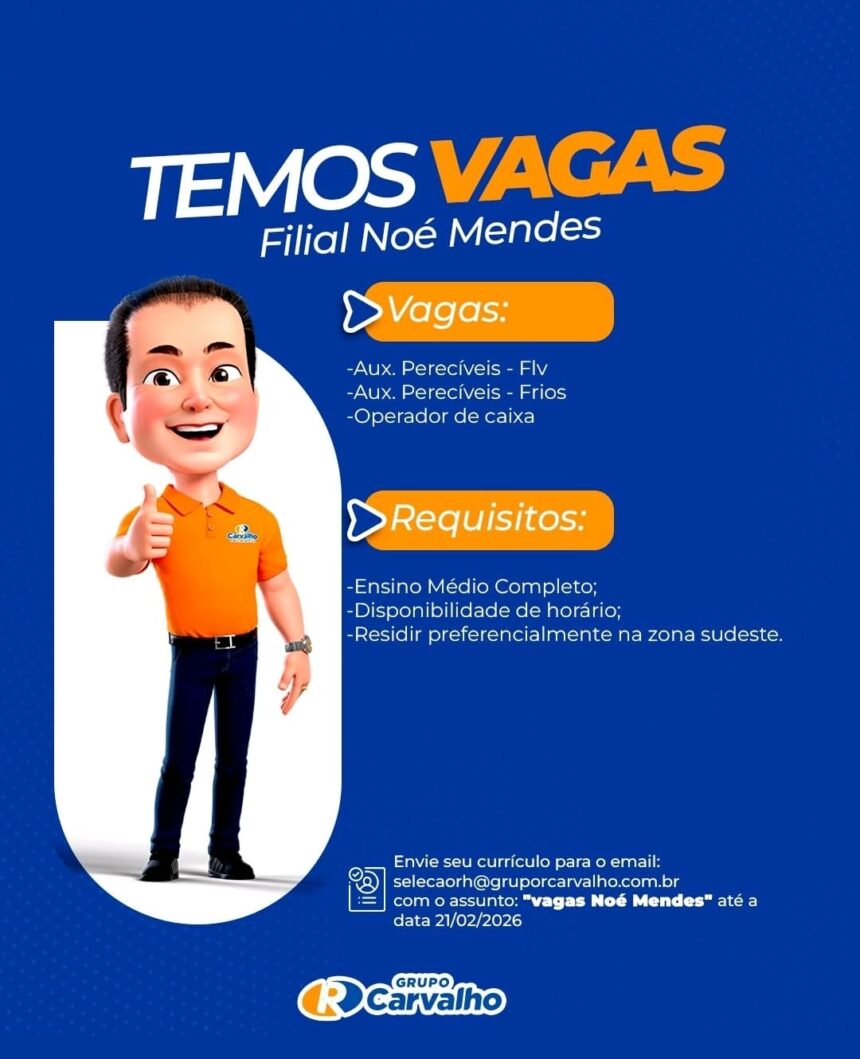 Vagas de emprego para Aux. Perecíveis Flv, Aux. Perecíveis Frios e Operador de Caixa