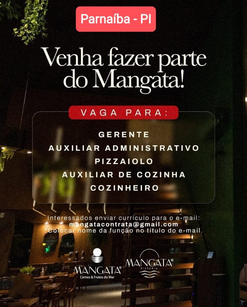 Vagas de emprego para Gerente, Aux. Adm, Pizzaiolo, Aux. de Cozinha e Cozinheiro