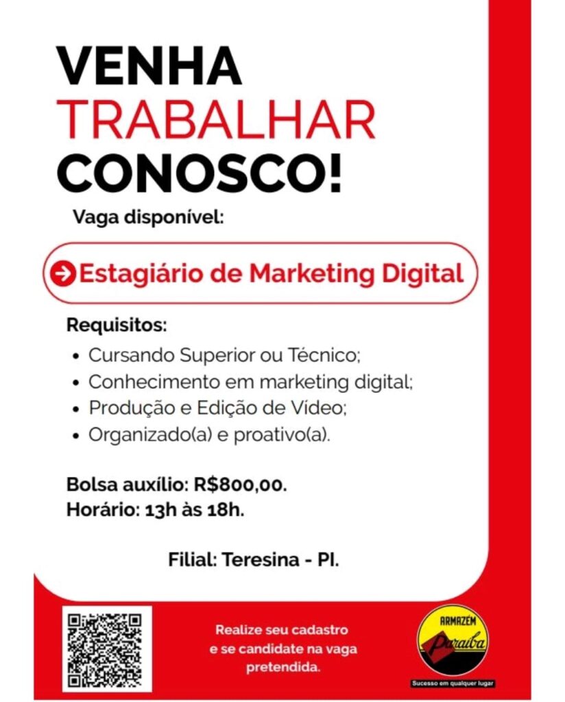 Vaga de Estágio para Marketing Digital