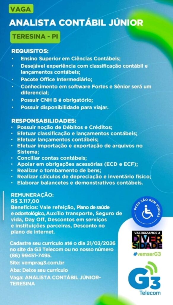 Vaga de emprego para Analista Contábil Júnior