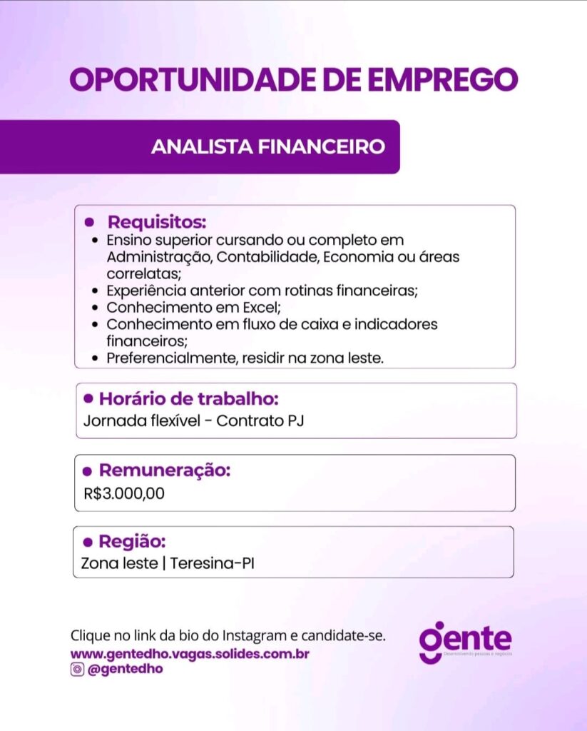 Vaga de emprego para Analista Financeiro