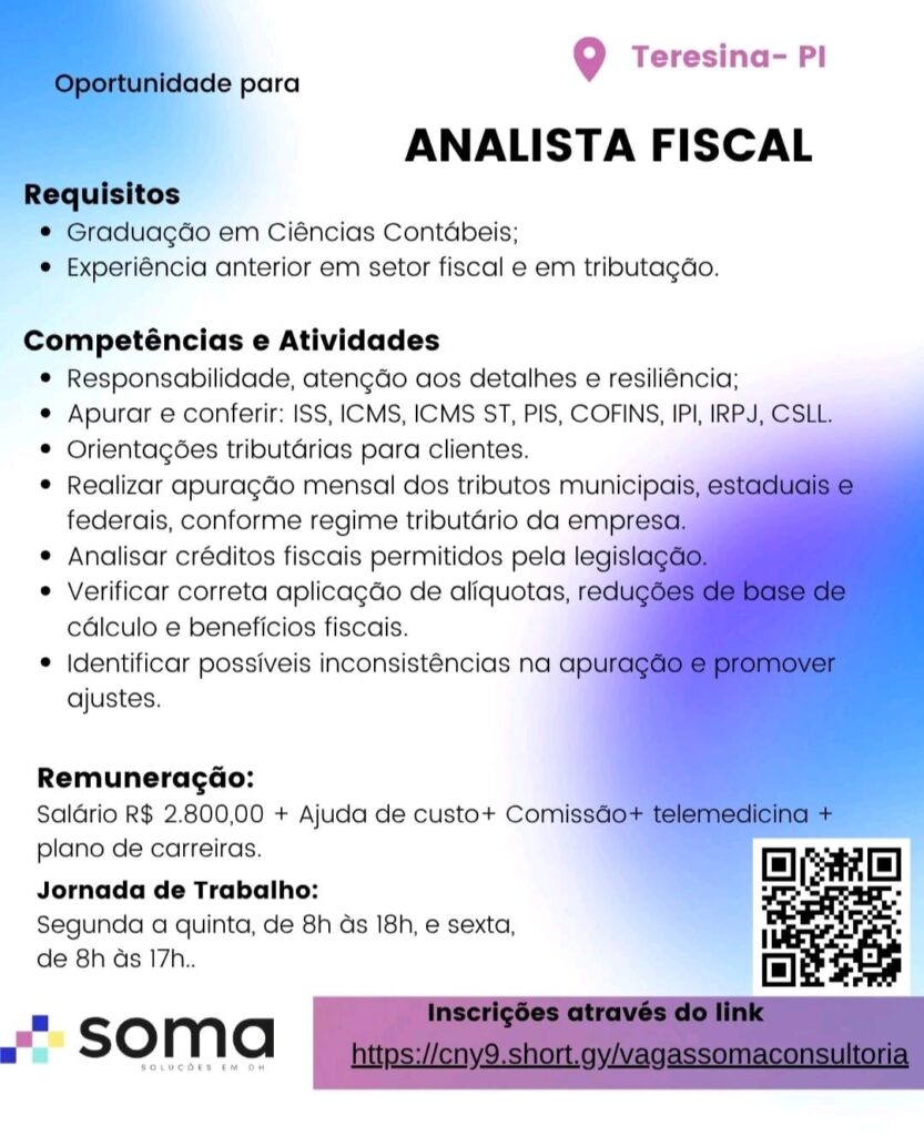 Vaga de emprego para Analista Fiscal