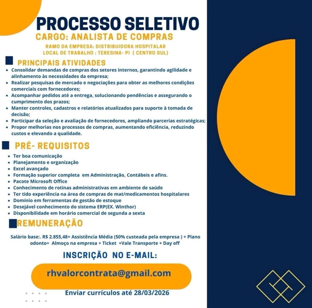 Vaga de emprego para Analista de Compras