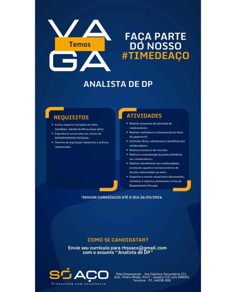 Vaga de emprego para Analista de DP