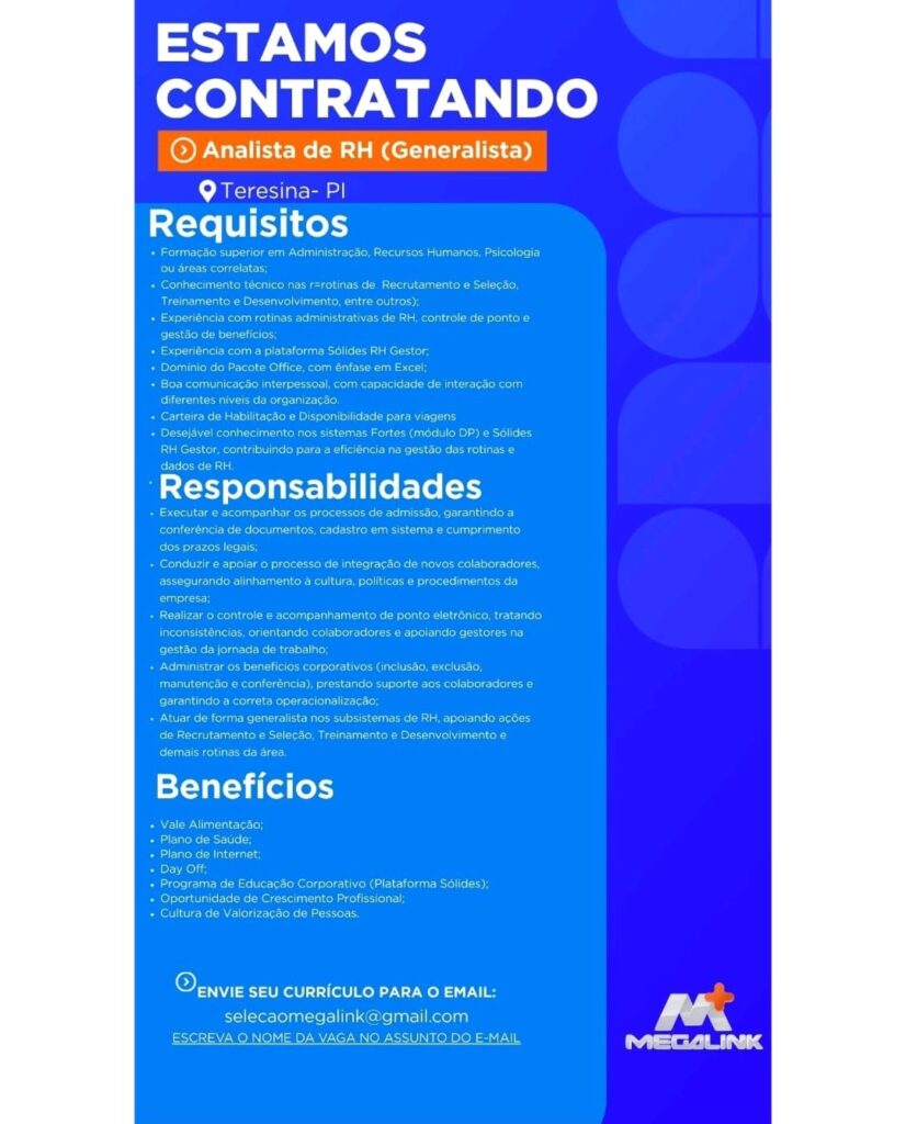 Vaga de emprego para Analista de RH